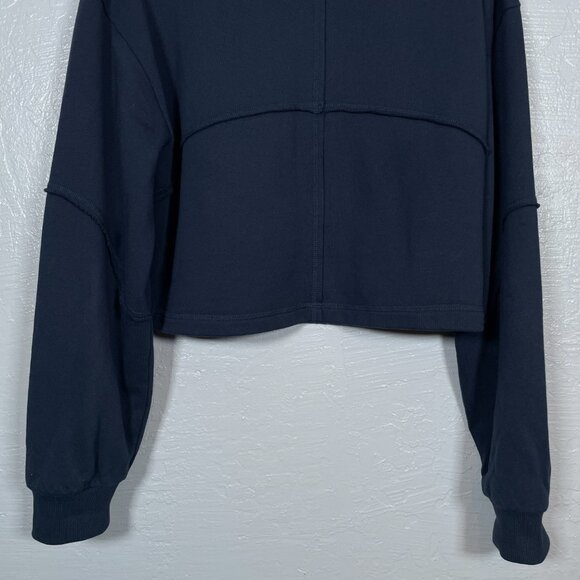 Sweaty Betty Women 12 Navy Blue Revive Lounge Half Zip Pullover Crop Sweatshirt - Picture 7 of 11